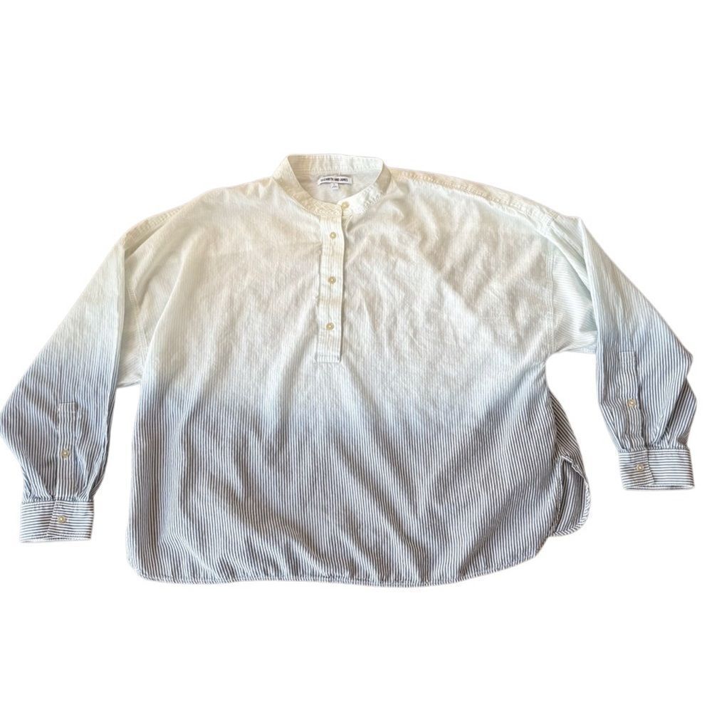 Elizabeth and James Band Collar Button Front Shirt Stripe Large Oversized